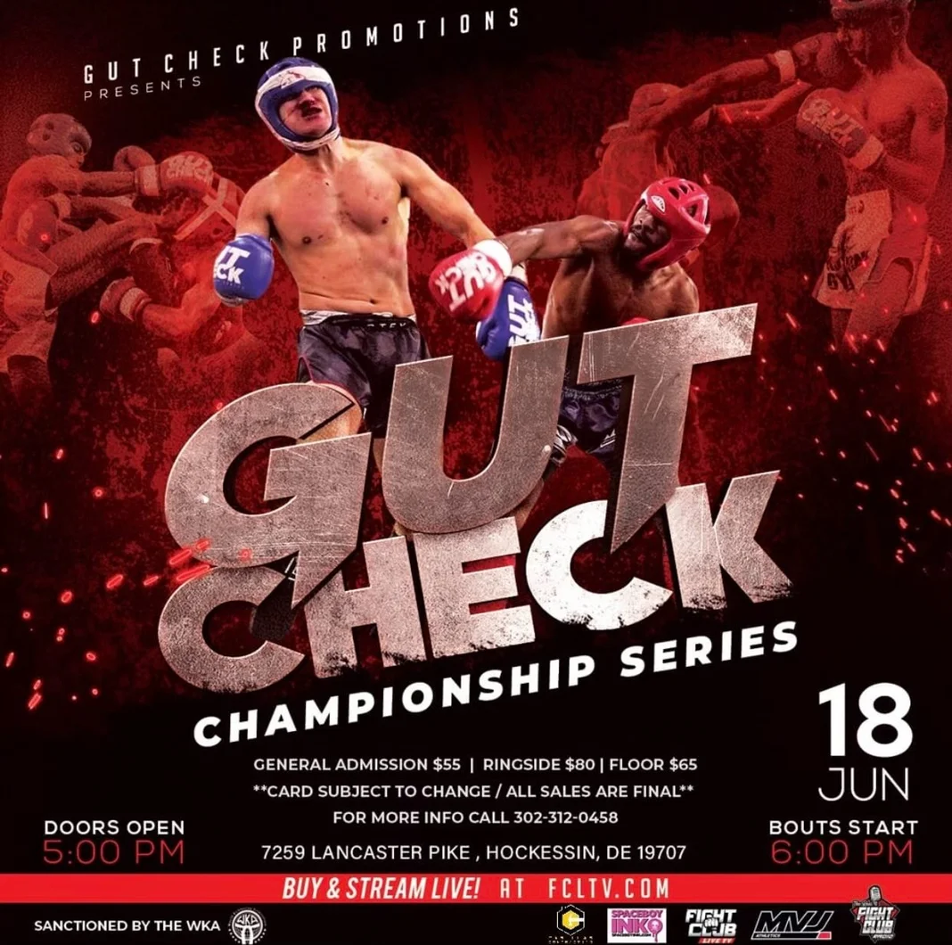 Official fight event poster for Gut Check Championship Series - Muay Thai & Kickboxing | June 18th, 2022