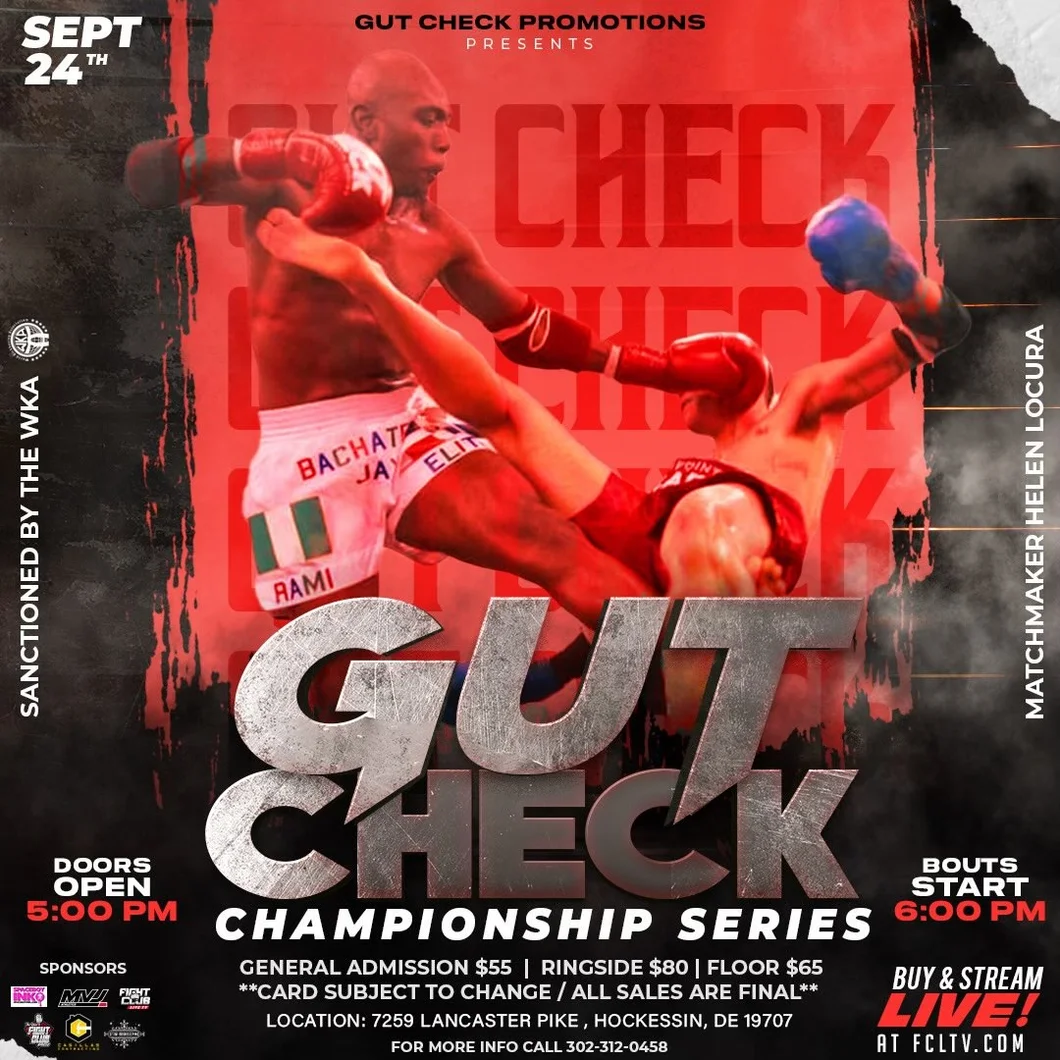 Official fight event poster for Gut Check Championship Series - Muay Thai & Kickboxing | Sept 24 2022