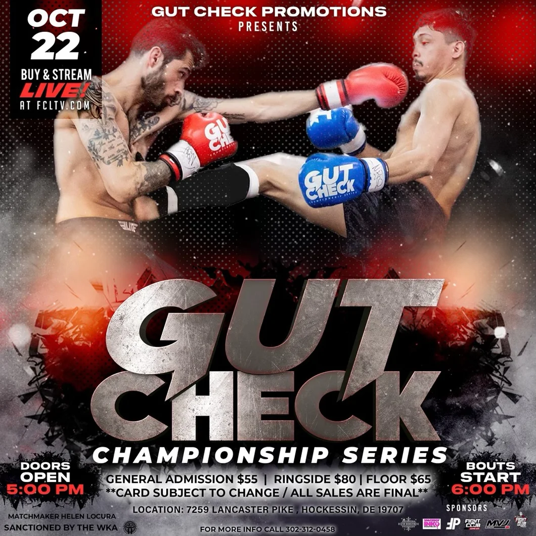 Official fight event poster for Gut Check Championship Series - Muay Thai & Kickboxing | October 22, 2022