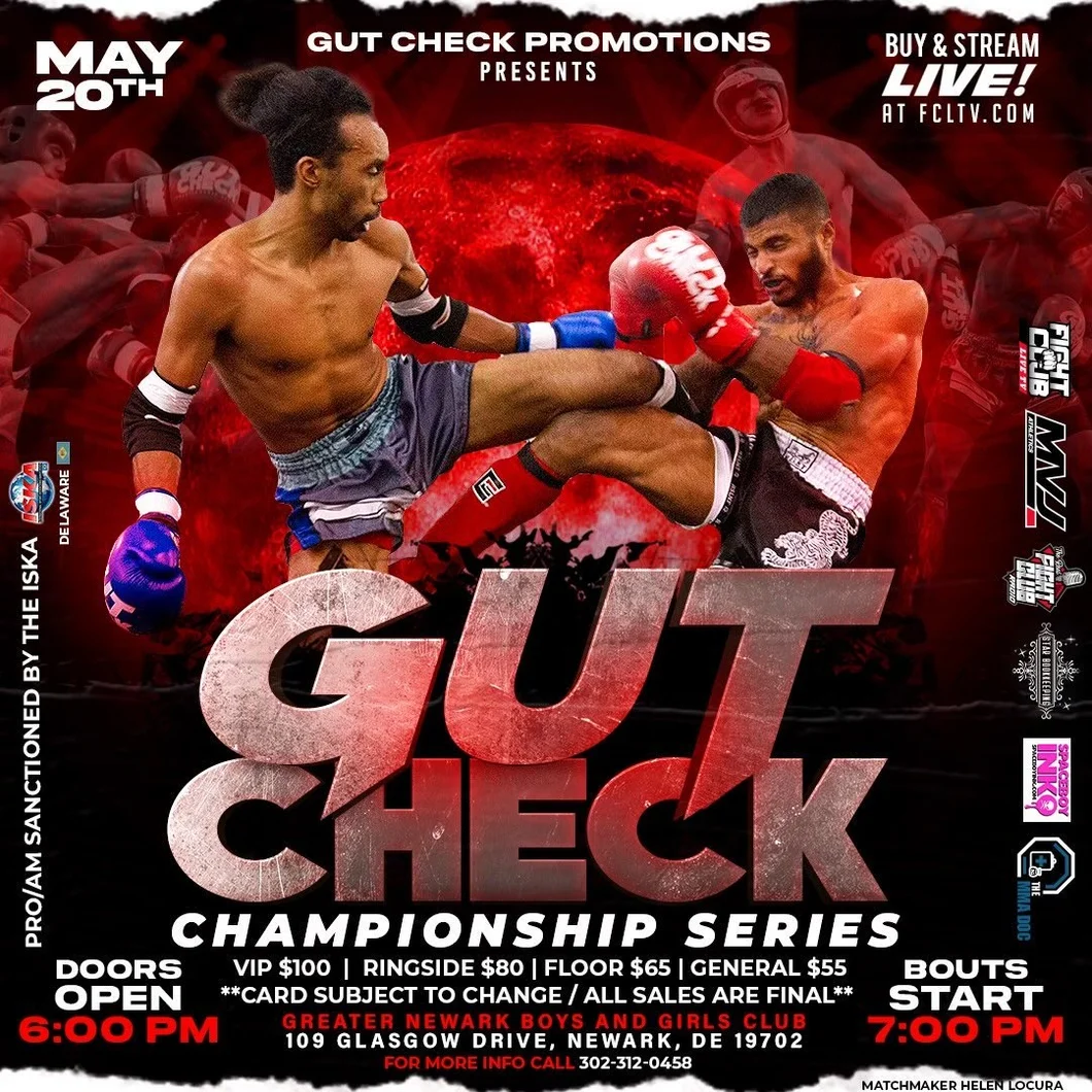 Official fight event poster for Gut Check Championship Series - Muay Thai & Kickboxing | May 5, 2023