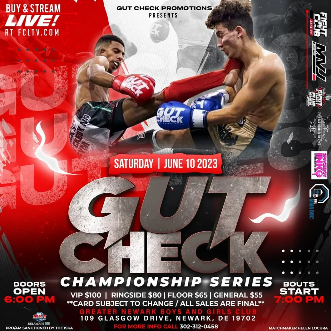 Official fight event poster for Gut Check Championship Series - Muay Thai & Kickboxing | June 10, 2023