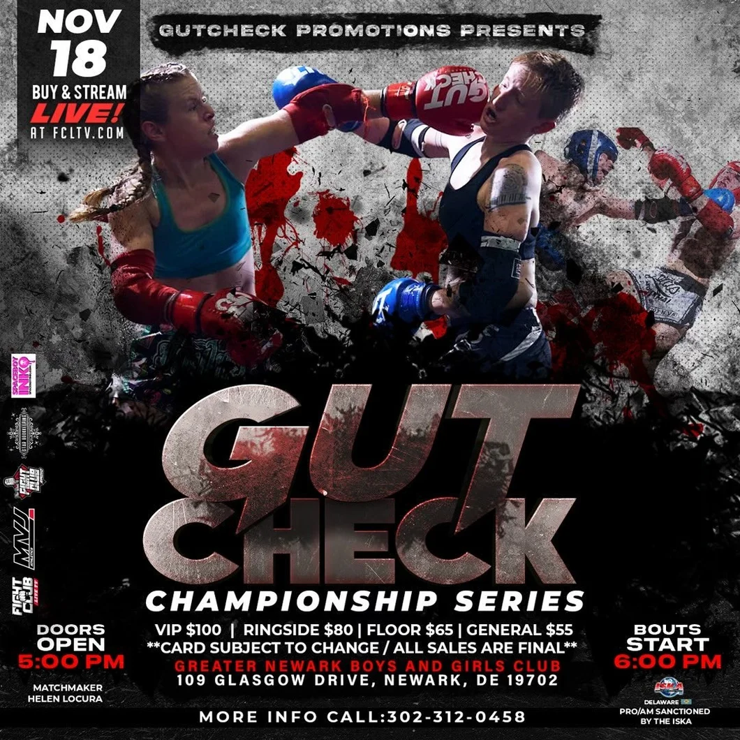 Official fight event poster for Gut Check Championship Series - Muay Thai & Kickboxing | November 18, 2023