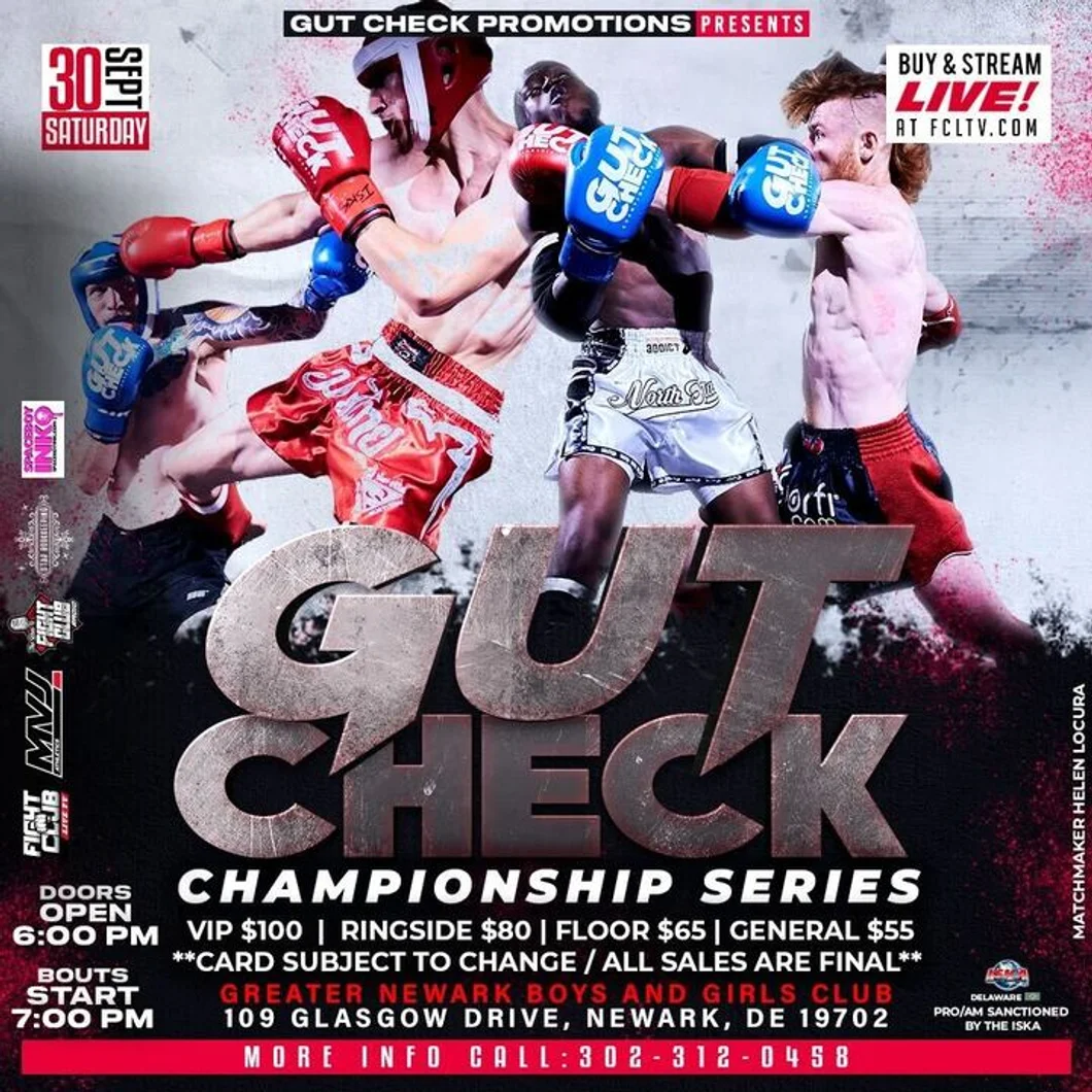 Official fight event poster for Gut Check Championship Series - Muay Thai & Kickboxing |  Sep 30, 2023