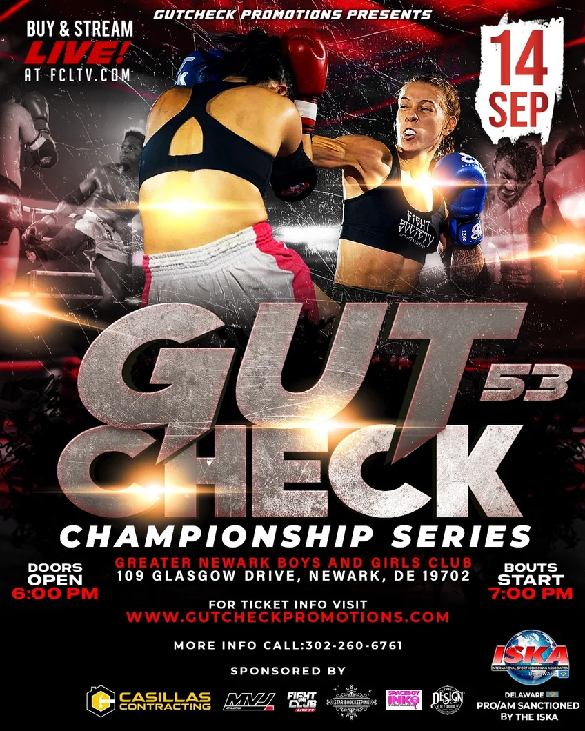 Official fight event poster for Gut Check Championship Series | Muay Thai Kickboxing | September 14th, 2024