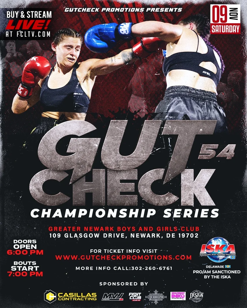 Official fight event poster for Gut Check Championship Series - Muay Thai & Kickboxing | November 9, 2024