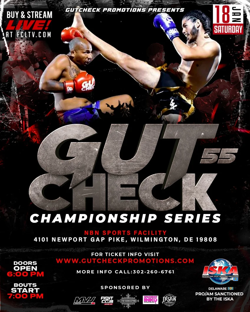 Official fight event poster for Gut Check Championship Series - Muay Thai & Kickboxing | January 18, 2025